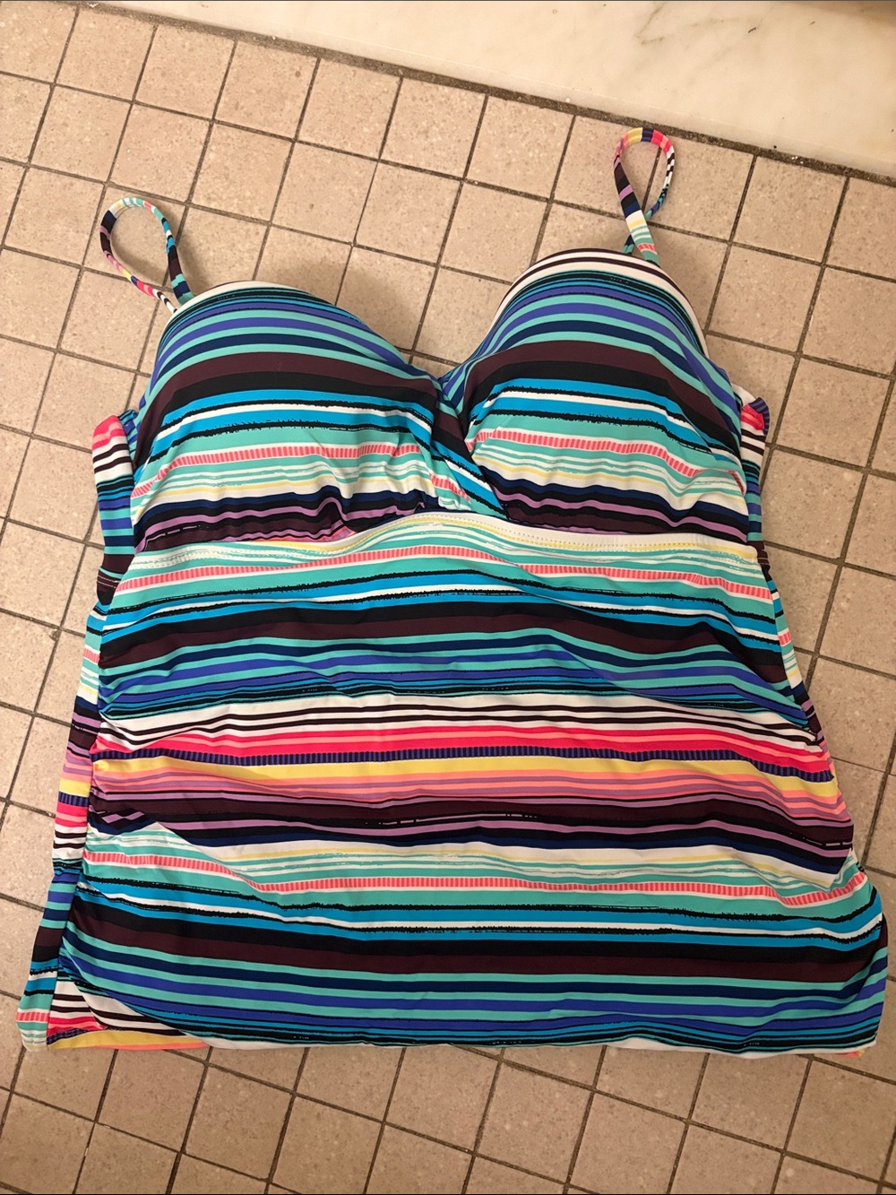 Apt. 9 Striped Multicolor Tankini Top - Blue, Teal, Pink, Purple